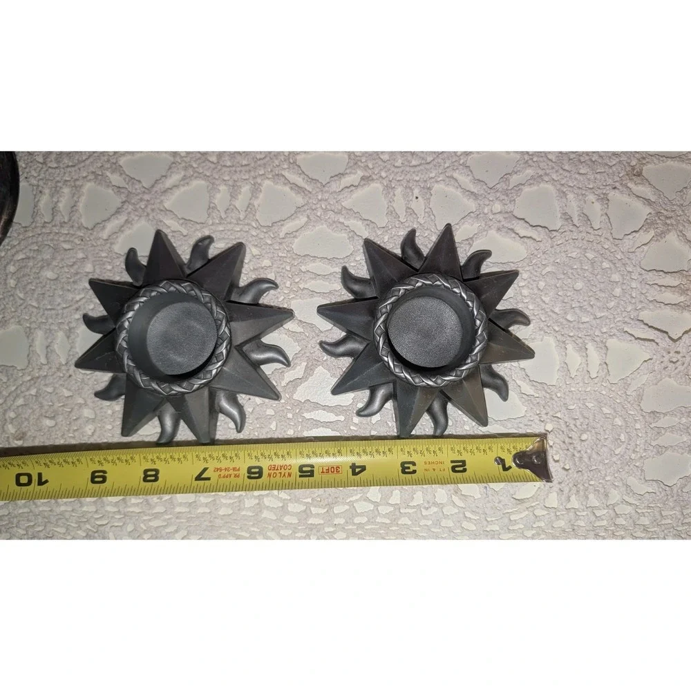 Vintage‎ Pair Of Celestial SunBurst Surface Top Candle Holders Lot